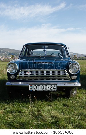 BUDAORS, HUNGARY - APRIL 22: a German car named Ford Consul Cortina on display at the (G)Old-timer Day show on April 22, 2012 in Budaors, Hungary