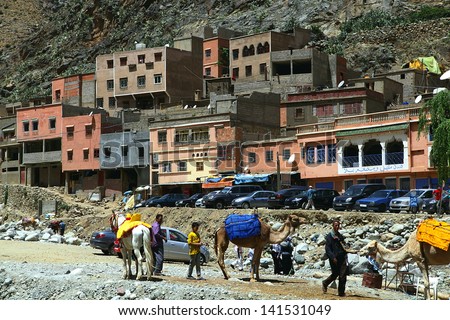 SETTI FATMA, MOROCCO-APRIL 29: People rent their animal for a ride in Setti Fatma, Morocco on April 29, 2013. The village is a favorite stop along the Ourika valley for Marakchi and tourists.