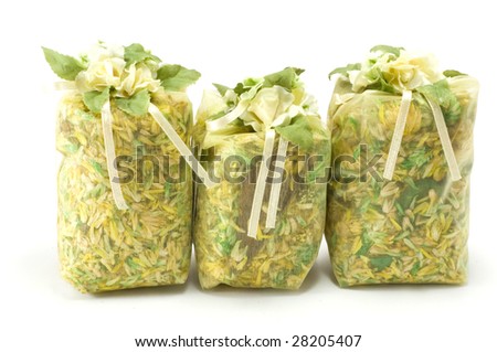 Bag with herbs for aroma therapy isolated on white background.