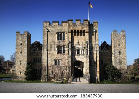 HEVER CASTLE AND GARDENS, KENT, UK - MARCH 10, 2014  13th century castle with Tudor manor house and 250 acre of park