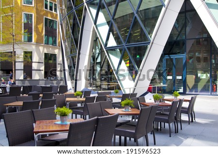 LONDON, UK - APRIL 24, 2014: City of London,  restaurant empty in the early morning