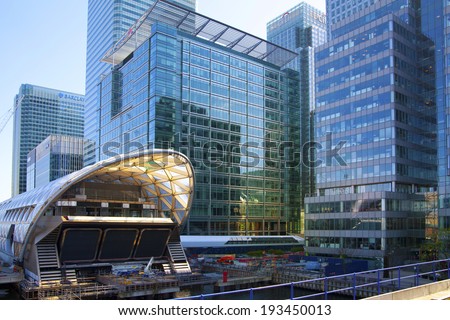 LONDON, UK - APRIL 24, 2014  Building site of modern architecture Canary Wharf the leading centre of global finance