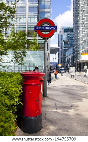 LONDON, UK - MAY 14, 2014  London tube, Canary Wharf station, busiest station in London, bringing about 100 000 office workers every day
