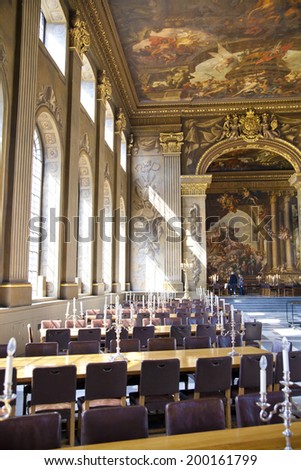 LONDON, UK - MAY 15, 2014: Painted hall in London where Nelson lay in state after his death at the Battle of Trafalgar.