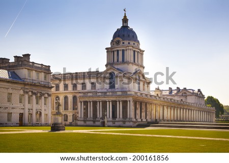 LONDON, UK - MAY 15, 2014: LONDON, UK - MAY 15, 2014: Classic Architecture of British empire period,  Painted hall and Royal chapel, south of London,