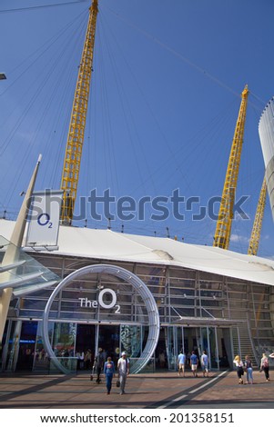 LONDON, UK - MAY 18, 2014  O2 Arena, hall with cinema entrance