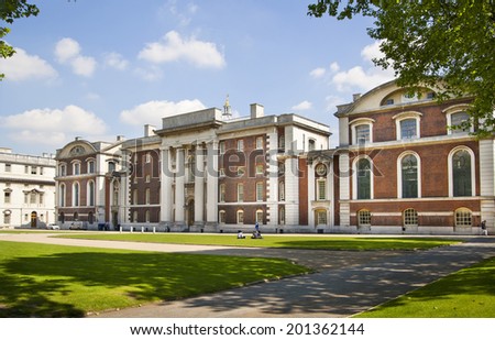 LONDON UK - MAY 15, 2014: Old English park south of London, classic architecture university building