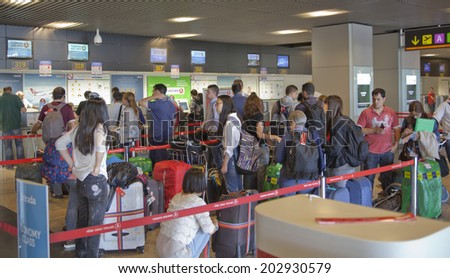 MADRID, SPAIN - MAY 28, 2014: Interior of Madrid airport, departure waiting aria
