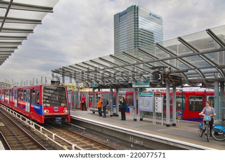 LONDON, UK - JUNE 3, 2014: Canary wharf DLR station, business and banking aria