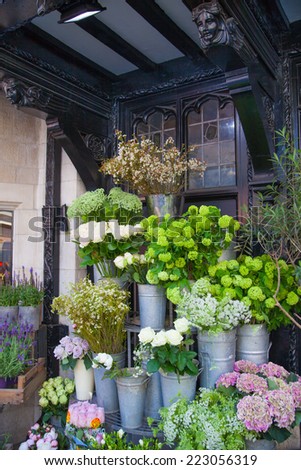 LONDON, UK - 22 JULY, 2014: Covent Garden market, one of the main tourist attractions in London. Flower shop