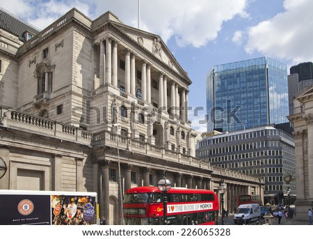 LONDON, UK - JUNE 30, 2014: Bank of England. Square and underground station