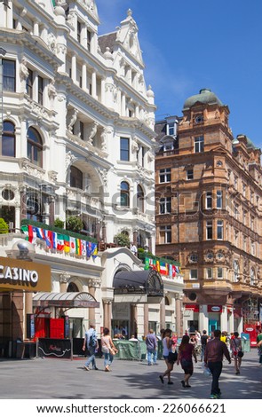 LONDON, UK - SEPTEMBER 30, 2014: Leicester square, popular place with cinemas, cafes and restaurants