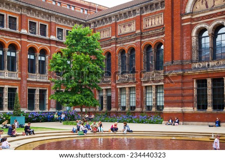 LONDON, UK - AUGUST 24, 2014: Victoria and Albert Museum historical building. V&A Museum is the world\'s largest museum of decorative arts and design.