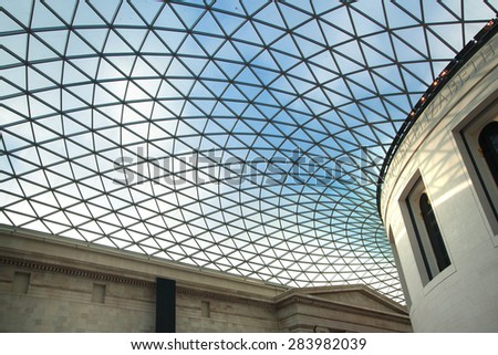 LONDON, UK - NOVEMBER 30, 2014: British museum. Interior of main hall with library in an inner yard