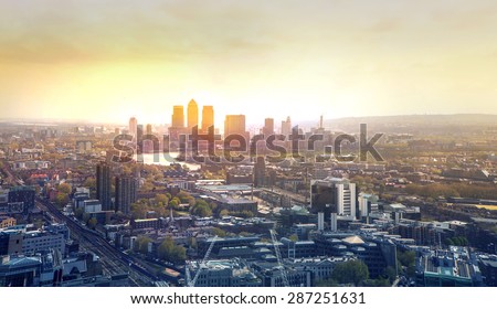 Sunset in London, Canary Wharf business district