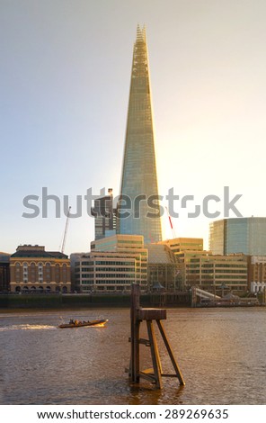 LONDON, UK - APRIL15, 2015: Shard of glass. City of London, south bank of river Thames