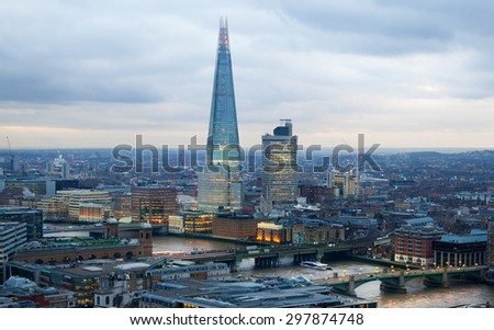 LONDON, UK - JANUARY 27, 2015: Shard of Glass, panoramic view City of London