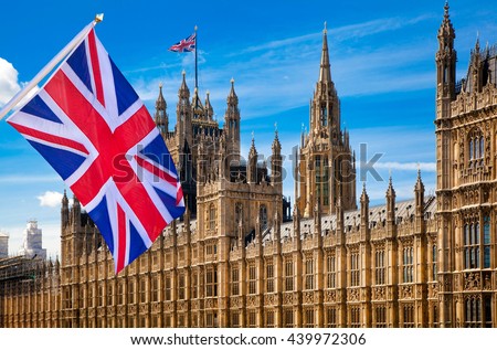 House of Parliament and British flag