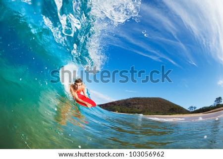 Body Boarder Surfing Blue Ocean Wave