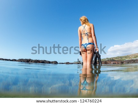 Sexy Young Woman at the Beach with Snorkel Gear