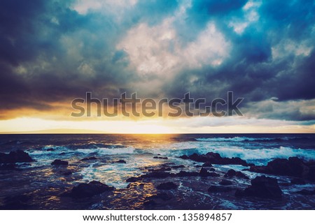 Dramatic Stormy Sunset In Hawaii