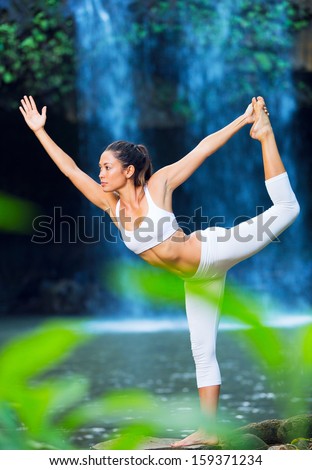 Beautiful Woman Practicing Yoga Outside In Nature, Healthy Lifestyle Wellness Concept
