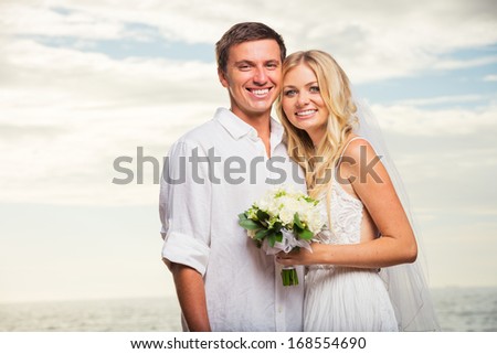 Just married couple on the beach, Hawaii Beach Wedding
