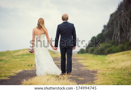 Wedding Couple in the Countryside, Happy Romantic Bride and Groom,