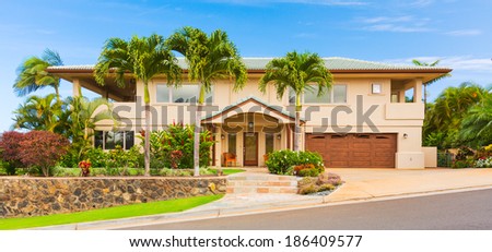 Beautiful Home Exterior, Luxury Home, Sunny Blue Sky