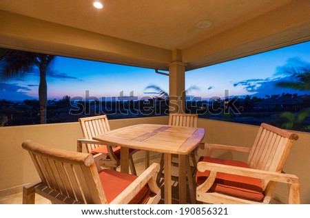 Outdoor Deck and Patio Furniture at Sunset, Luxury Home Interior Design