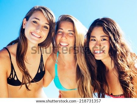 Group of Attractive Girls Having Fun at the Beach. Best Friends, Summer Lifestyle.