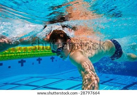 Swimmer Swimming Laps in the Pool, Underwater View