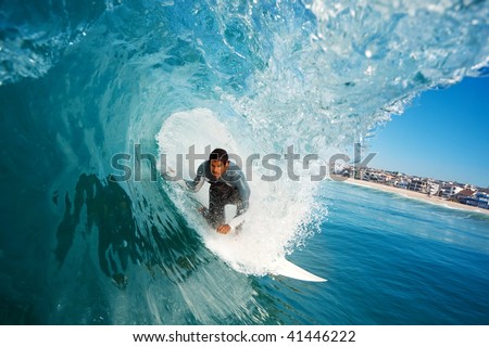 Surfer in the Tube on Perfect Blue Wave, A Surfer\'s Perspective