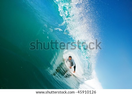 Surfer in the Tube, Big Ocean Wave
