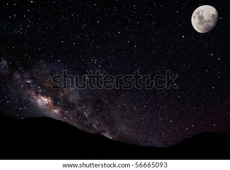 Night Sky, Stars Moon and Galaxy