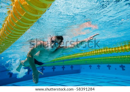 Underwater Photo of Athletic Male Swimmer doing Laps in a Pool