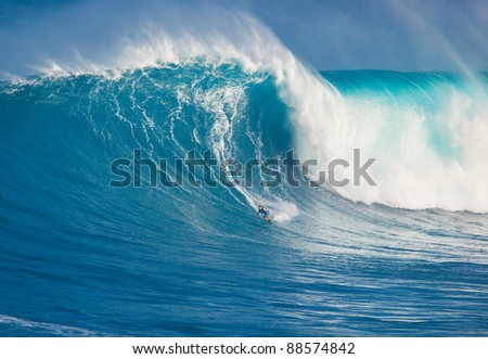 MAUI, HI - MARCH 13: Professional surfer Marcio Freire rides a giant wave at the legendary big wave surf break known as 