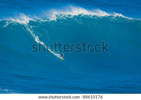 MAUI, HI - MARCH 13: Professional surfer Marcio Freire rides a giant wave at the legendary big wave surf break known as \