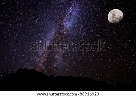 Milky Way Galaxy and Moon, Amazing Night Sky