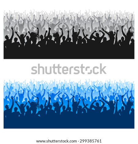 High Quality composition of a mixed group of male and female young people silhouettes posing as a cheering crowd for a concert or sport event.