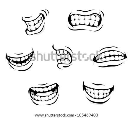 Smiling and angry cartoon teeth isolated on white background. Jpeg version also available in gallery