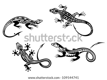 Lizard reptiles set in tribal style for tattoo or mascot design, such a logo. Jpeg version also available in gallery