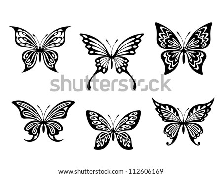 Butterfly Tatoos on Black Butterfly Tattoos And Silhouettes Isolated On White Background