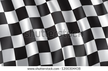 Car race or motorsport rally flag. Vector checkered 3D wavy pattern background of racing sport, bike or motocross competition, championship design