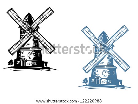 Medieval vintage windmill building for agriculture industry design. Jpeg version also available in gallery