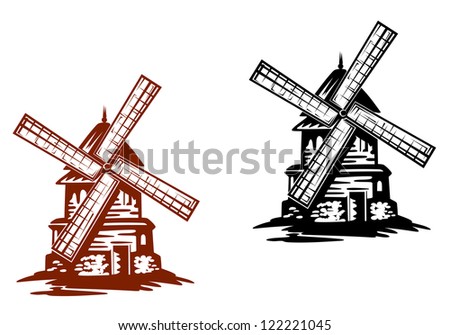Ancient windmills in black and brown colors for agriculture industry design. Jpeg version also available in gallery