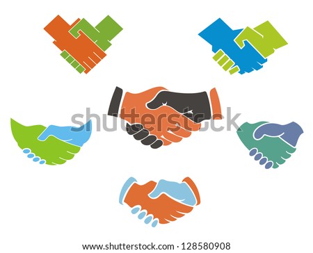 Business Handshake Symbols And Icons Set For Partnership Concept Design Or Logo Template. Jpeg Version Also Available In Gallery