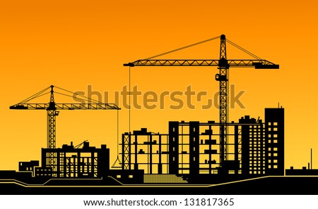 Working cranes on building for construction industry design. Vector version also available in gallery