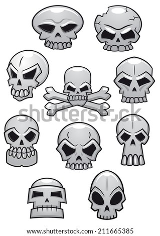 Cartoon Halloween skulls isolated on white background. Suitable for Halloween holiday, logo or tattoo design