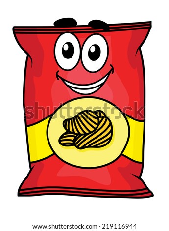 Cartoon Happy Cute Potato Chips Packet Character For Fastfood And Snack